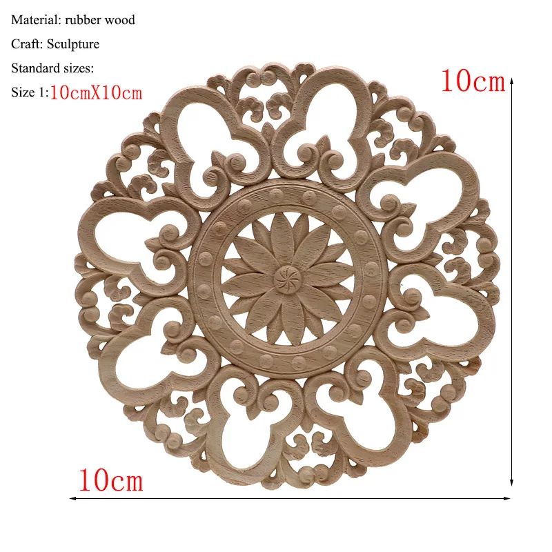 Vintage Floral Wood Carved Appliques Natural Oak Decorative Furniture Wall Trim Ornament 23