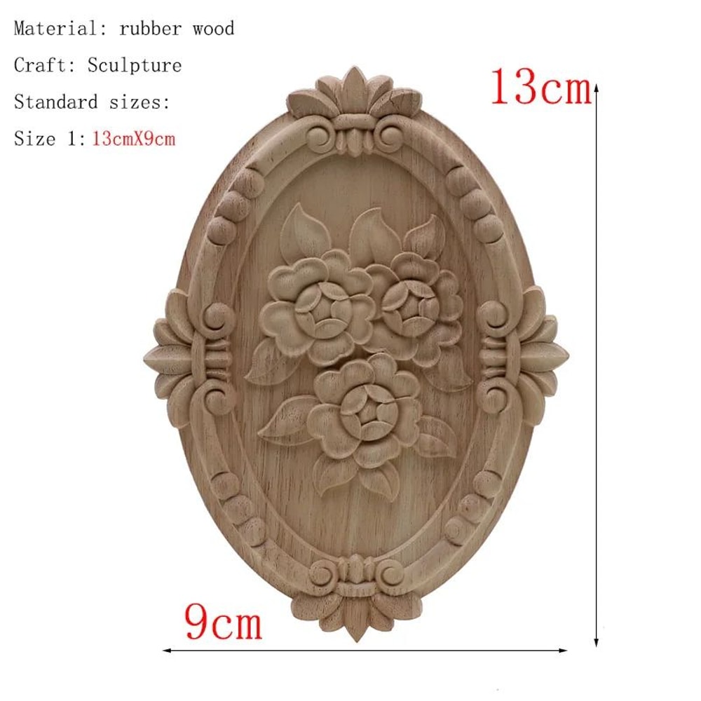 Vintage Floral Wood Carved Appliques Natural Oak Decorative Furniture Wall Trim Ornament 25