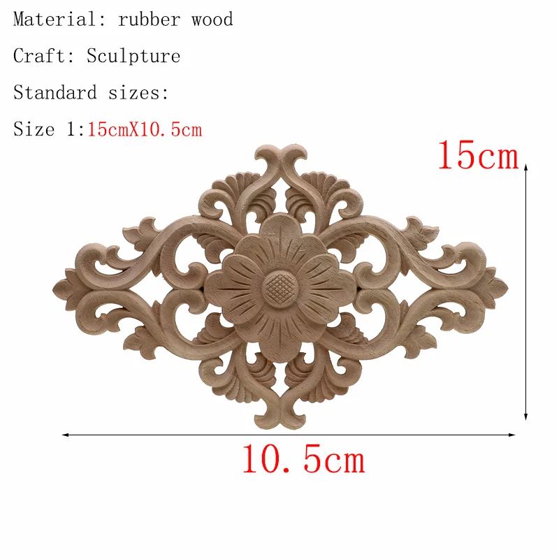 Vintage Floral Wood Carved Appliques Natural Oak Decorative Furniture Wall Trim Ornament 27