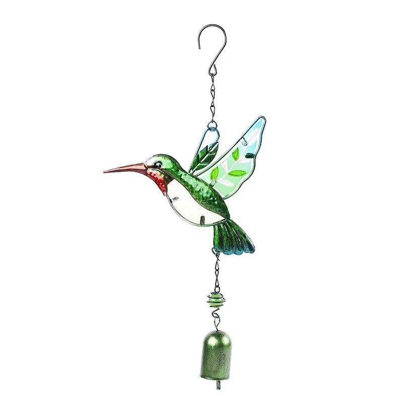 Hummingbird Dragonfly Wind Chime Metal Glass Hanging Bell Outdoor Garden Decor 15