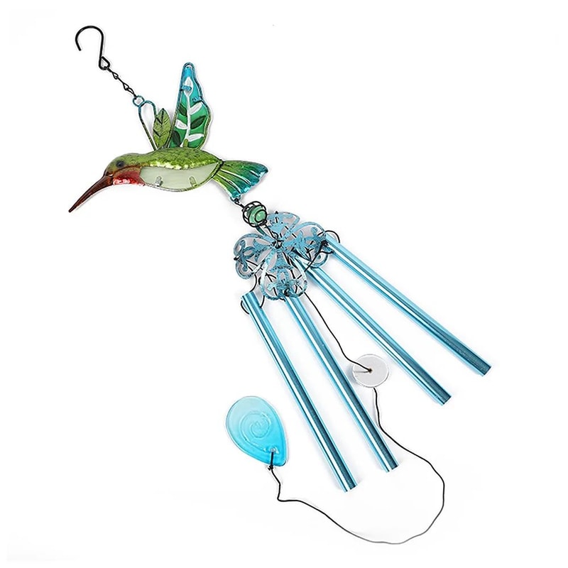 Hummingbird Dragonfly Wind Chime Metal Glass Hanging Bell Outdoor Garden Decor 7