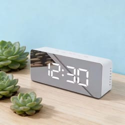 white led mirror digital alarm clock – usb powered snooze night light desk clock