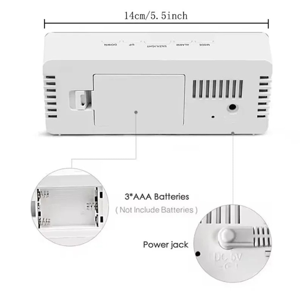 White LED Mirror Digital Alarm Clock USB Powered Snooze Night Light Desk Clock 4