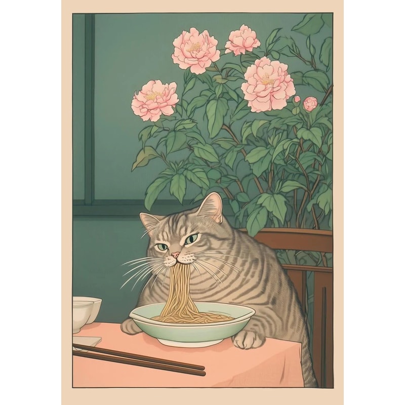 Japanese Tabby Cat Bathtub Canvas Wall Art Japandi Retro Aesthetic Bathroom Poster 17