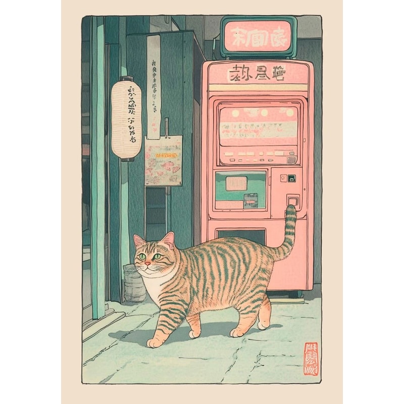 Japanese Tabby Cat Bathtub Canvas Wall Art Japandi Retro Aesthetic Bathroom Poster 12