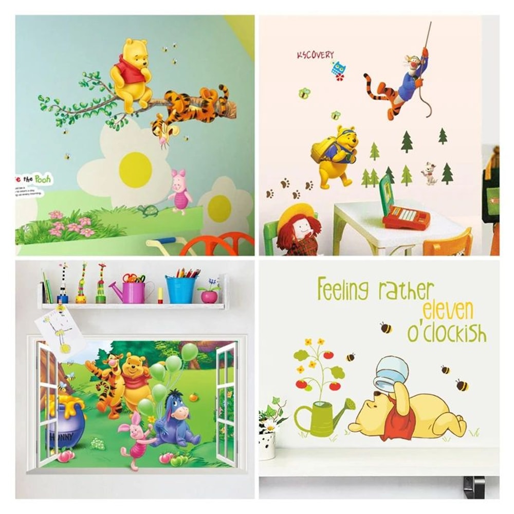 Winnie The Pooh Cartoon Wall Sticker Cute Bear PVC Decal For Kids Room Decor 0