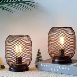 metal cage led table lamp – round battery powered lantern candle holder decor
