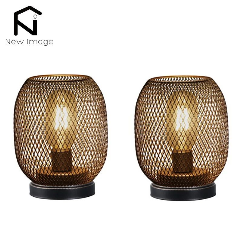 Metal Cage LED Table Lamp Round Battery Powered Lantern Candle Holder Decor 3