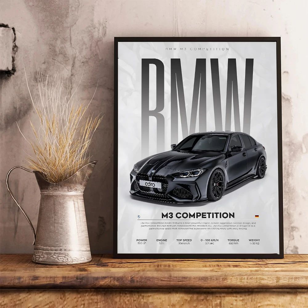 Modern Black Sports Car Canvas Wall Art Famous Racing Car Poster Print For Living Room Decor 0