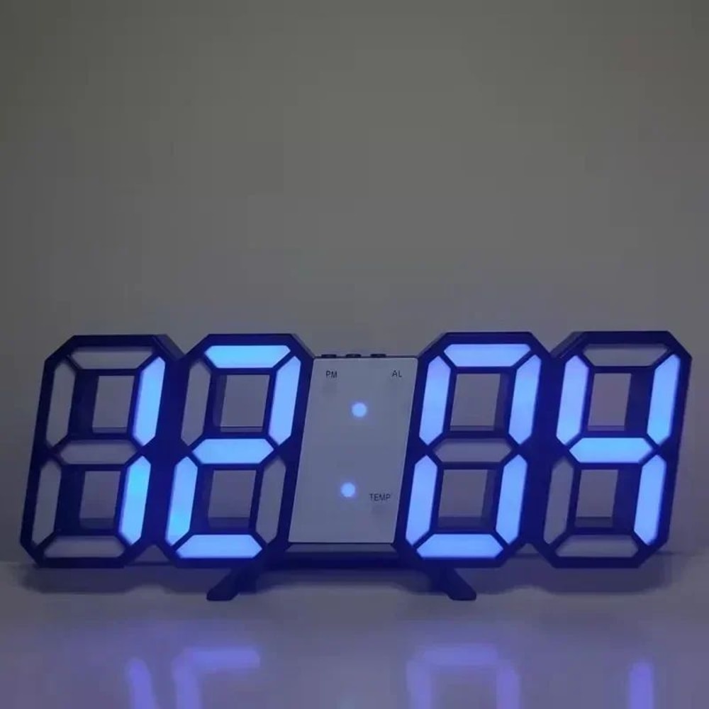 3D LED Digital Alarm Clock Large Display Wall Desk Clock With Temperature Date Adjustable Bright 12