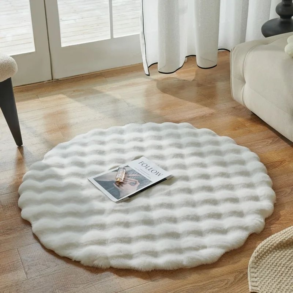 Round Bubble Velvet Faux Rabbit Fur Rug Ultra Soft Fluffy Plush Carpet For Living Room Kids Space 9