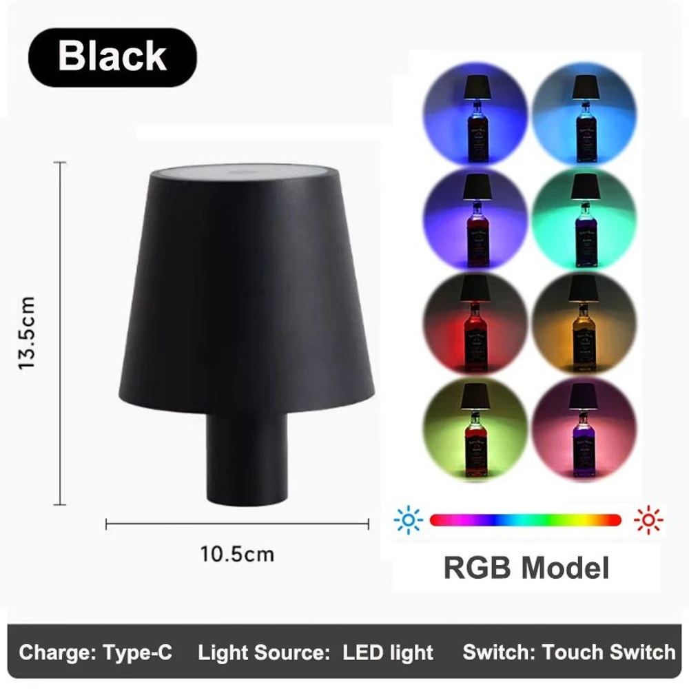Rechargeable LED Bottle Table Lamp Touch Control RGB 3Color Dimmable Light For Outdoor Bar Decor 9