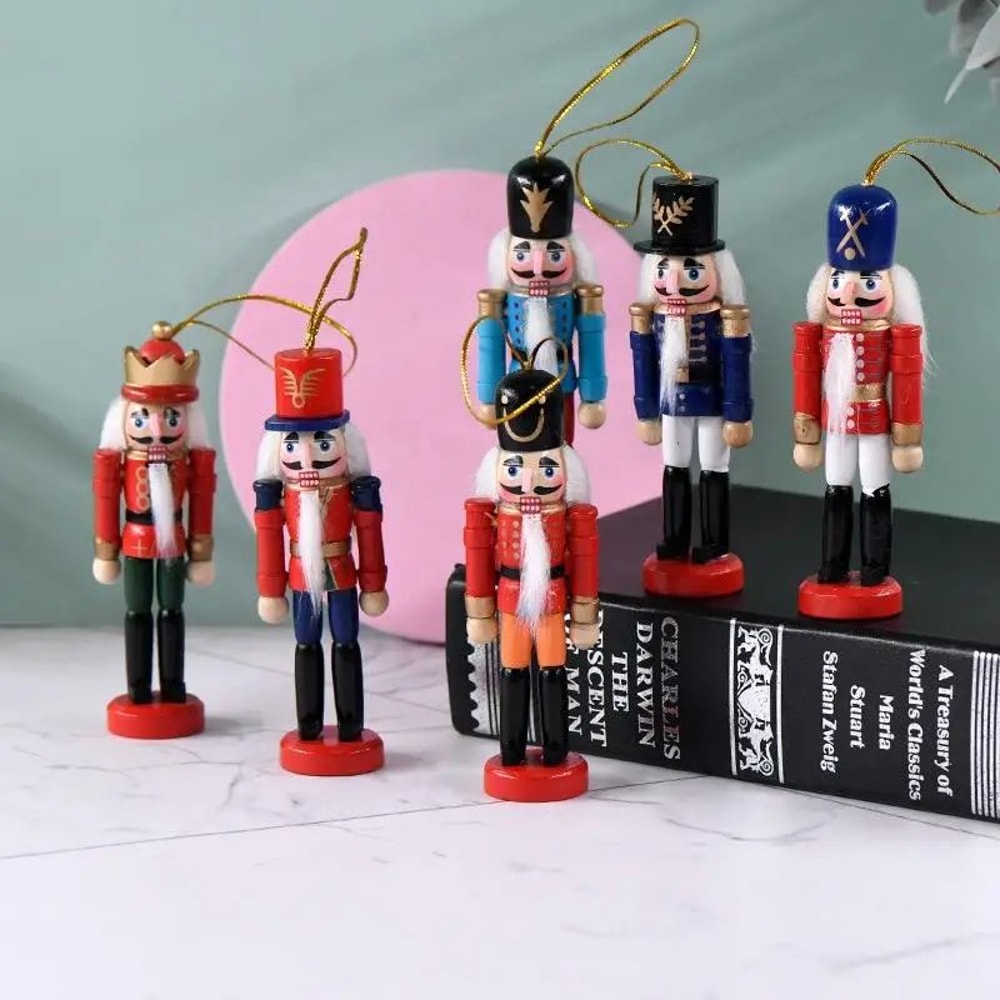 Mini Wooden Nutcracker Puppet Ornaments Christmas Soldier Desktop Decor Festive Hanging Dolls 1