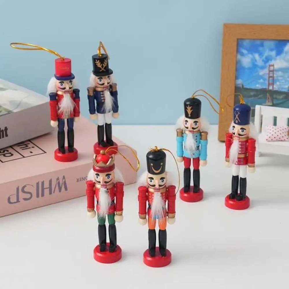 Mini Wooden Nutcracker Puppet Ornaments Christmas Soldier Desktop Decor Festive Hanging Dolls 3