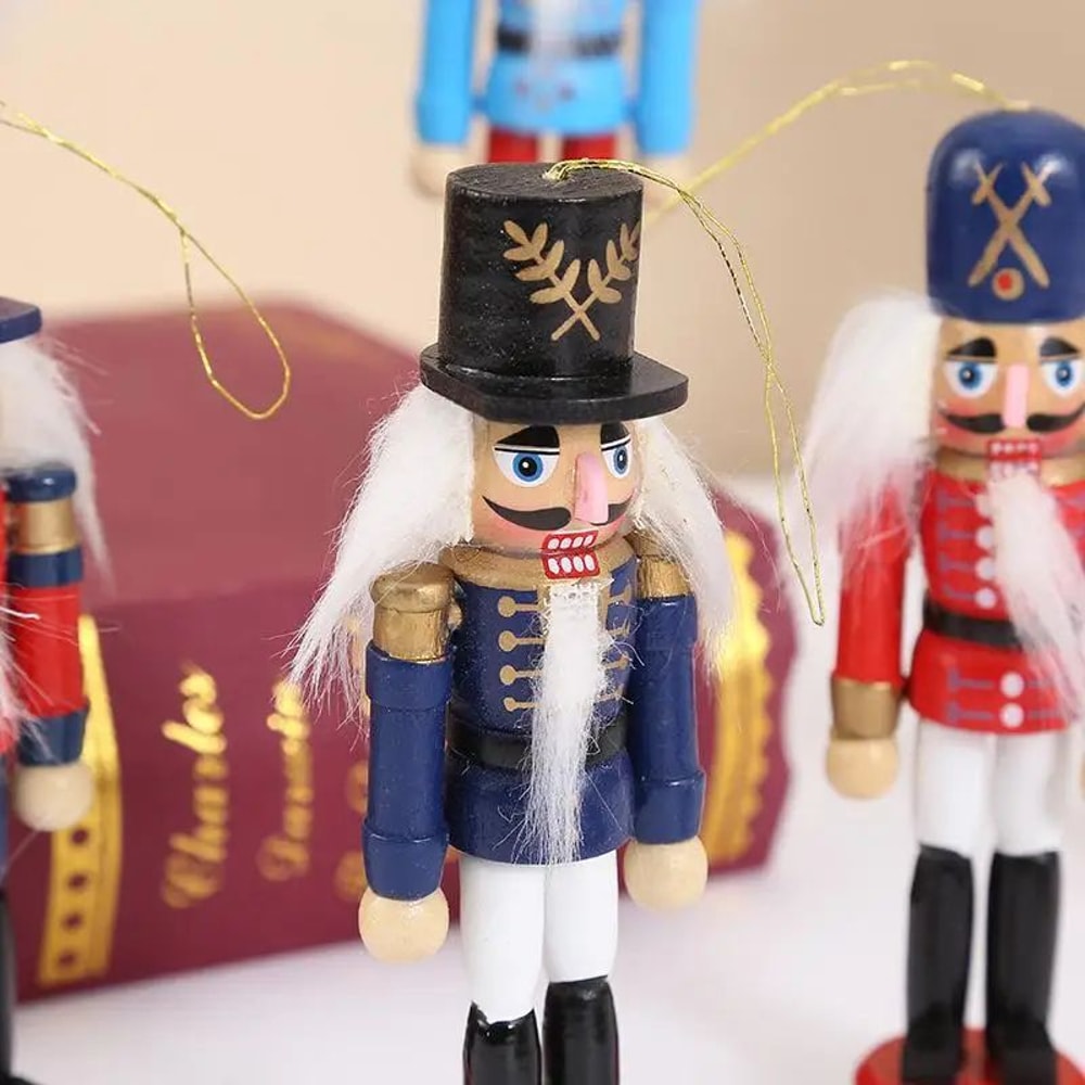 Mini Wooden Nutcracker Puppet Ornaments Christmas Soldier Desktop Decor Festive Hanging Dolls 5