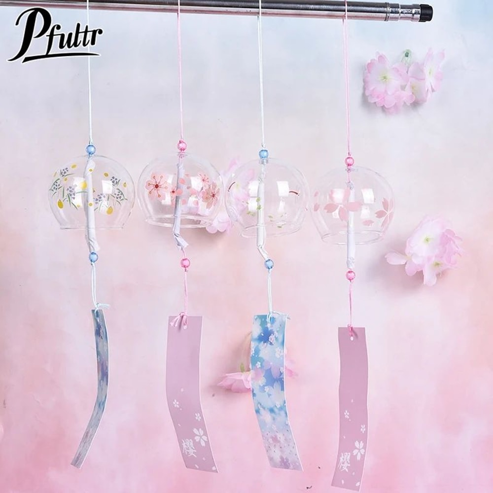 Japanese Sakura Glass Wind Chime Handmade Clear Wind Bell Hanging Decor For Home Garden 4