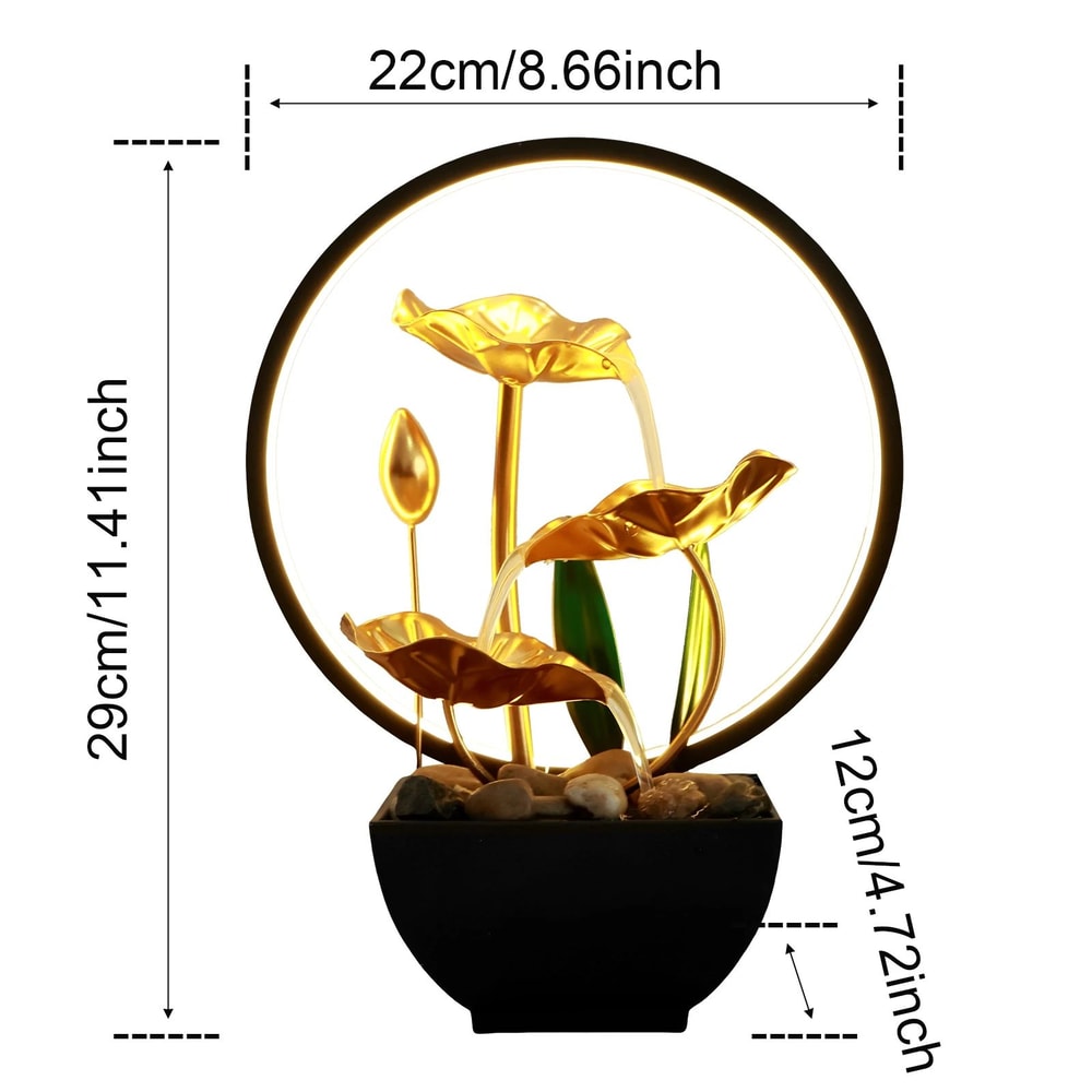 USB Tabletop Water Fountain With LED Ring Light Relaxing Desktop Waterfall Decor With Natural Ston 6