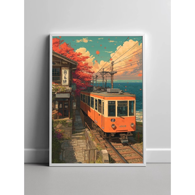 Retro Japanese Tokyo Rainy Night Canvas Wall Art Railway Street Landscape Poster For Modern Home D 8