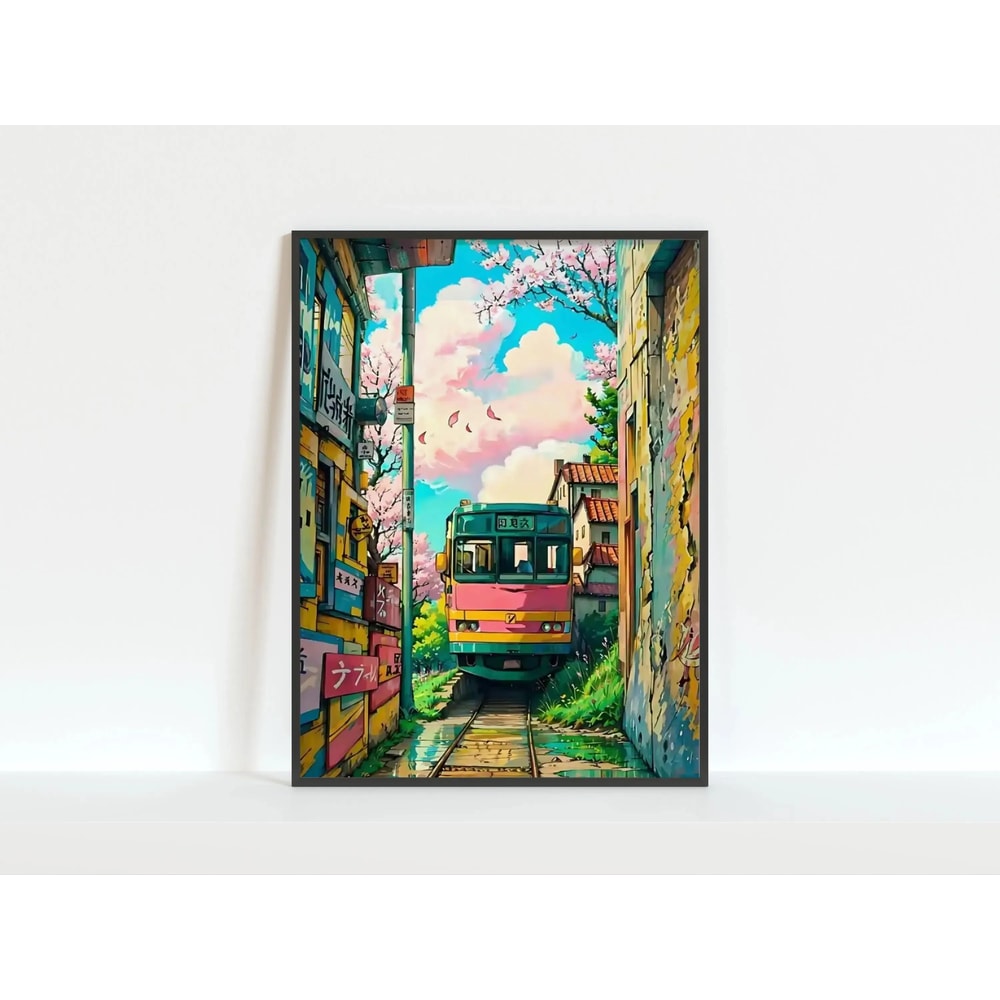 Retro Japanese Tokyo Rainy Night Canvas Wall Art Railway Street Landscape Poster For Modern Home D 16