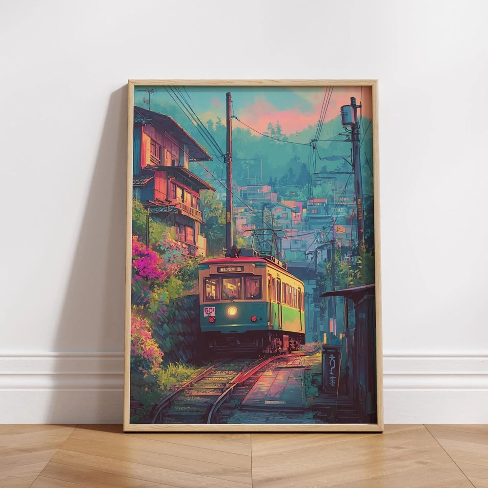 Retro Japanese Tokyo Rainy Night Canvas Wall Art Railway Street Landscape Poster For Modern Home D 21