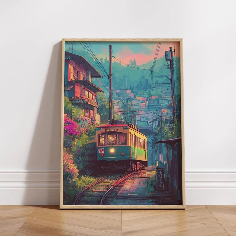 Retro Japanese Tokyo Rainy Night Canvas Wall Art Railway Street Landscape Poster For Modern Home D 21