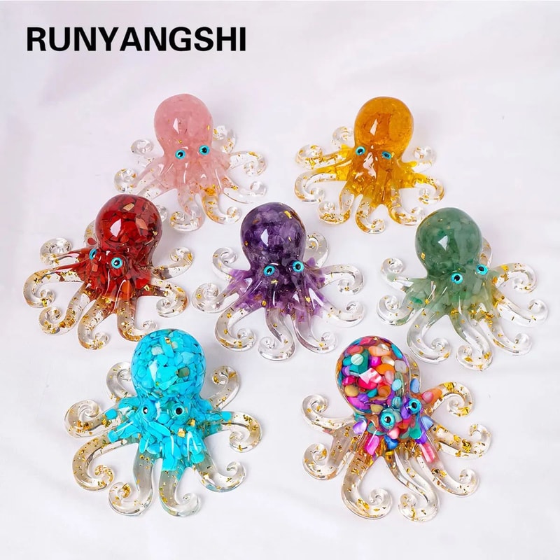 Natural Crystal Octopus Figurine Reiki Healing Stone Decor For Home Office Garden 4