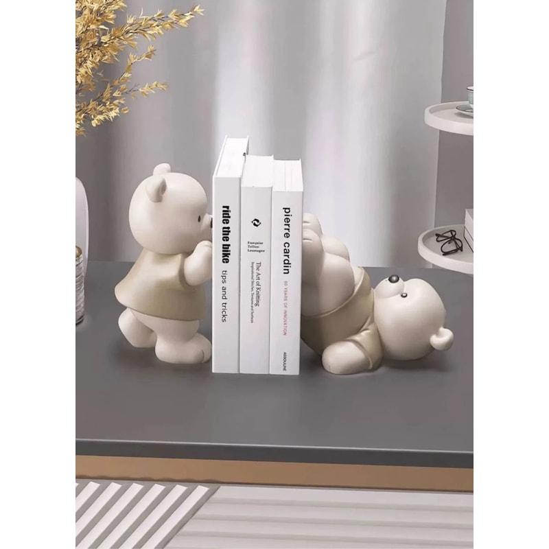 Cute Bear Bookend Figurine Cream Style Decorative Book Holder For Home Shelf Decor 7