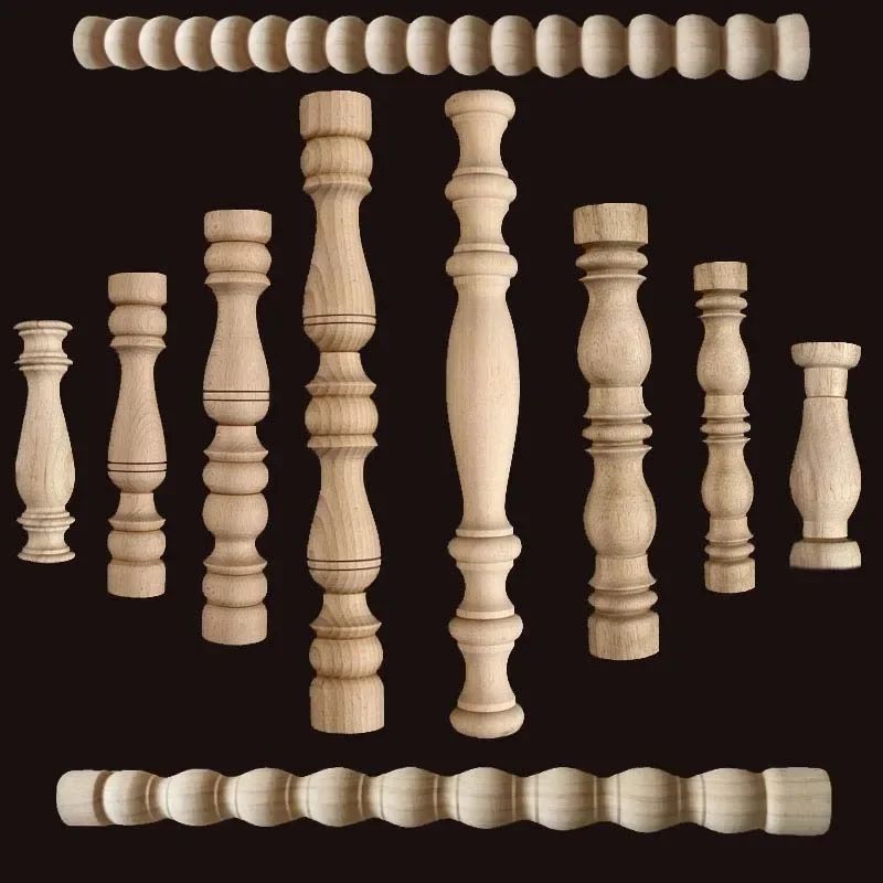 Vintage Carved Wooden Spindle Column Decorative Gourd Pillar Applique For Furniture Home Decor 0