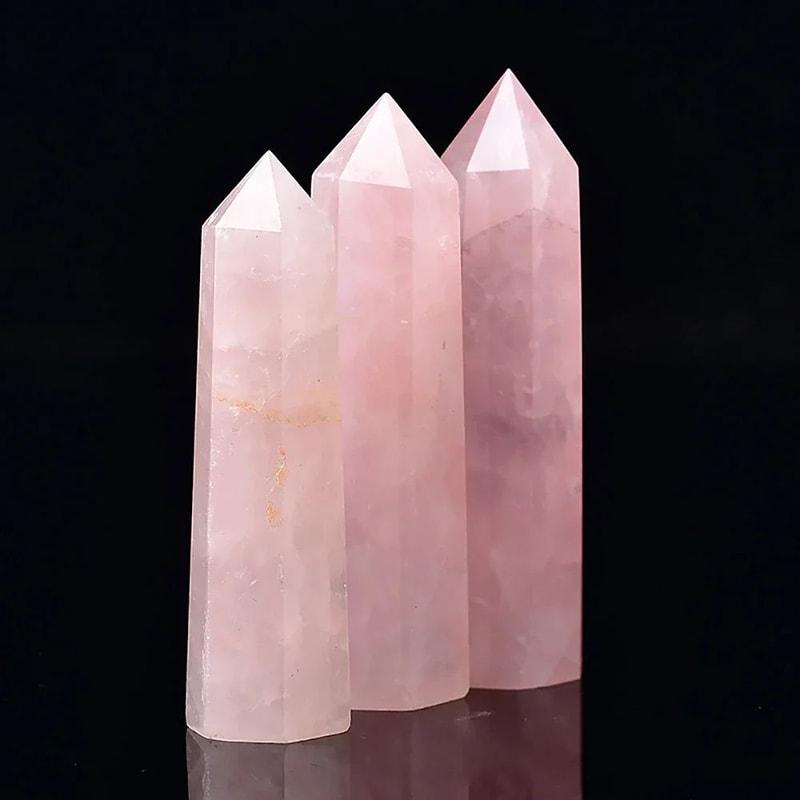 Natural Crystal Obelisk Wand Rose Quartz Amethyst Healing Point For Reiki Home Decor 12
