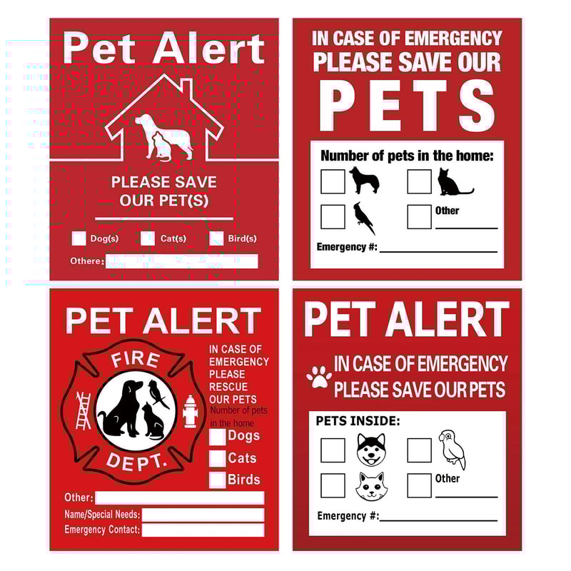 Pet Alert Window Stickers Emergency Rescue Static Cling Decals 4 Pack Save My Pets Sign 4