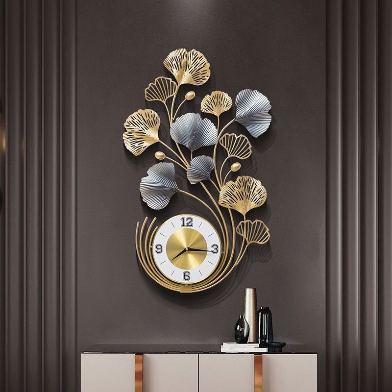 307in Ginkgo Biloba Metal Wall Clock Elegant Silent Leaf Art Decor 1