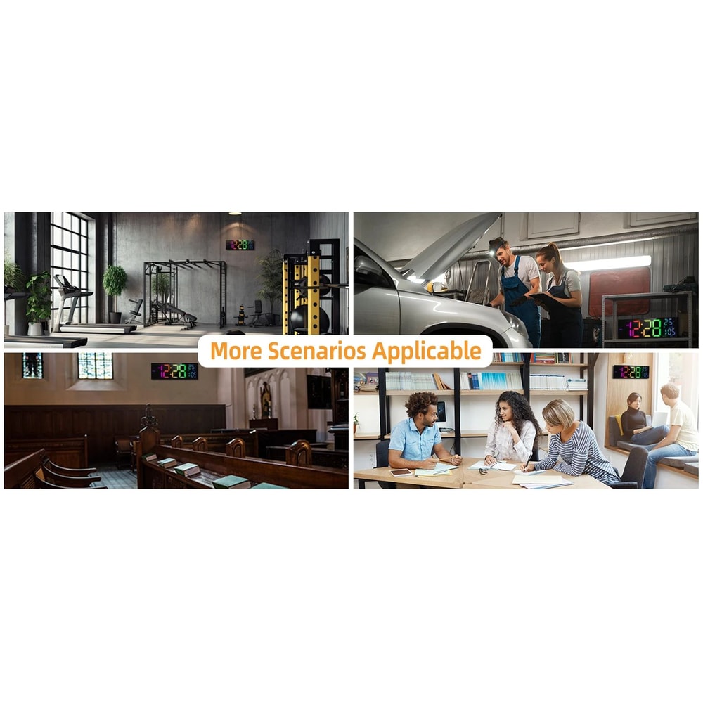 16Inch RGB LED Digital Wall Clock Large Display With Remote Alarm Temperature DST Smart Clock 7