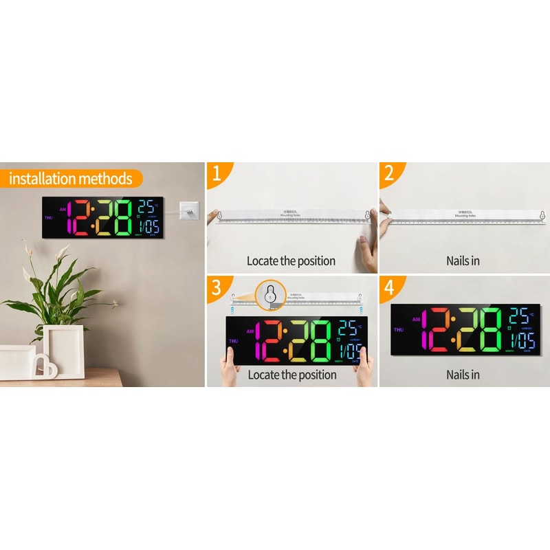 16Inch RGB LED Digital Wall Clock Large Display With Remote Alarm Temperature DST Smart Clock 8