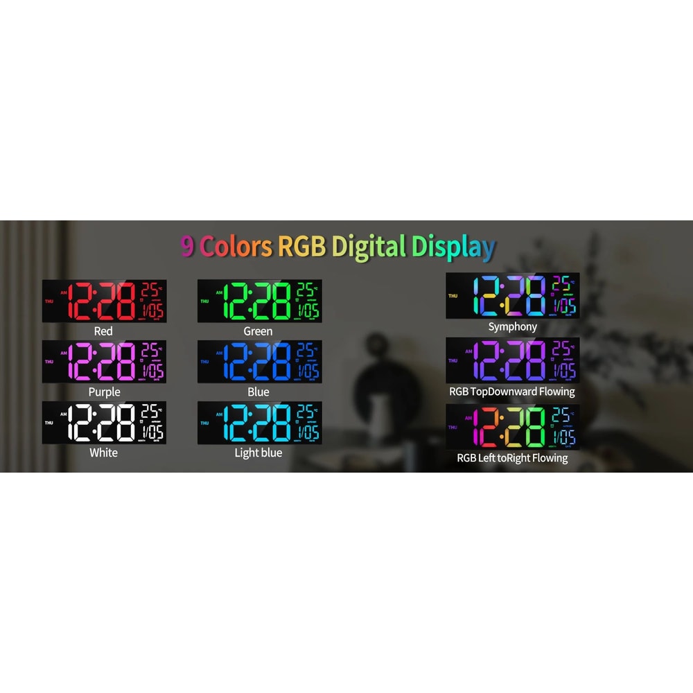 16Inch RGB LED Digital Wall Clock Large Display With Remote Alarm Temperature DST Smart Clock 10