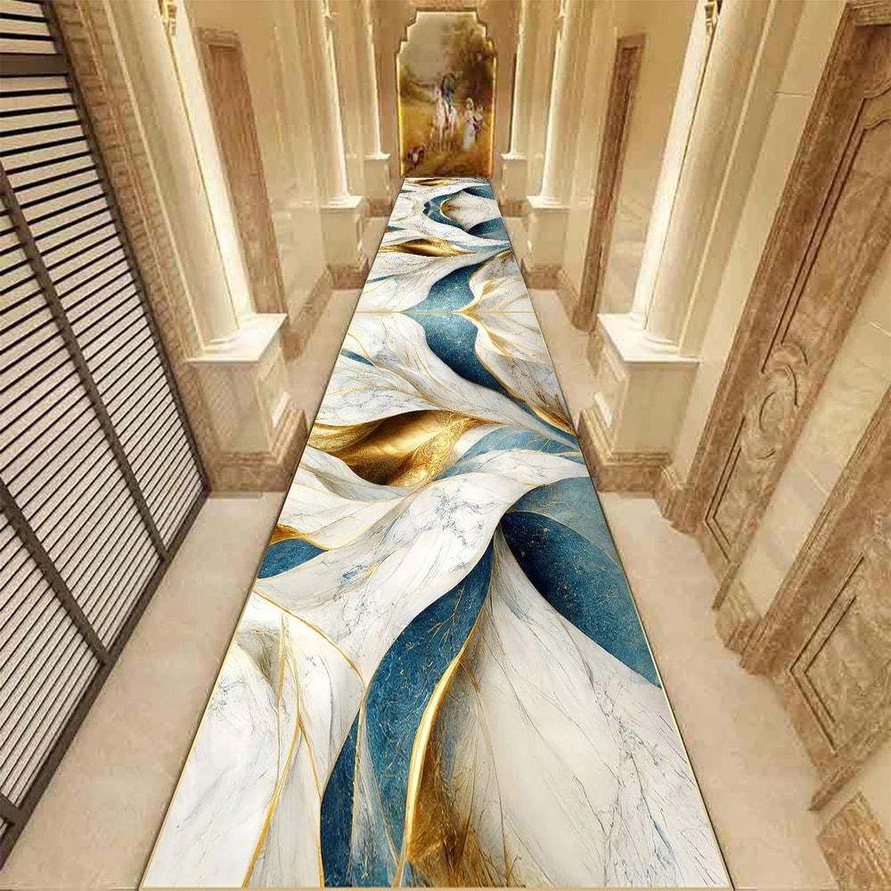 Golden Abstract Marble Runner Rug NonSlip Hallway Carpet Luxury 3D Print Washable Floor Mat 6
