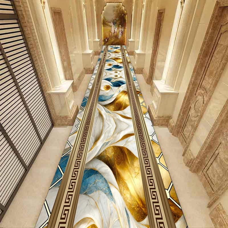 Golden Abstract Marble Runner Rug NonSlip Hallway Carpet Luxury 3D Print Washable Floor Mat 13