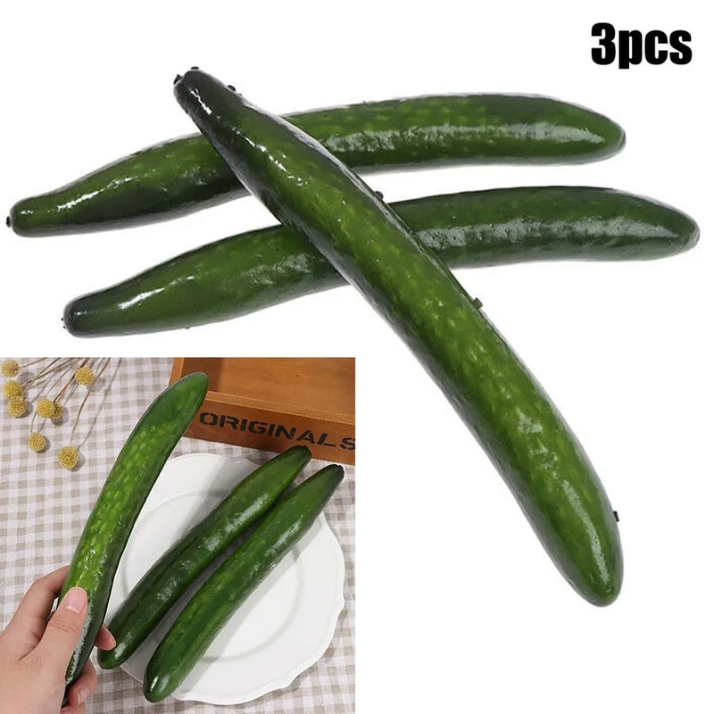 RealTouch Lifelike Artificial Cucumber Set 3Pcs Foam Simulation Vegetable Kitchen Decor 1