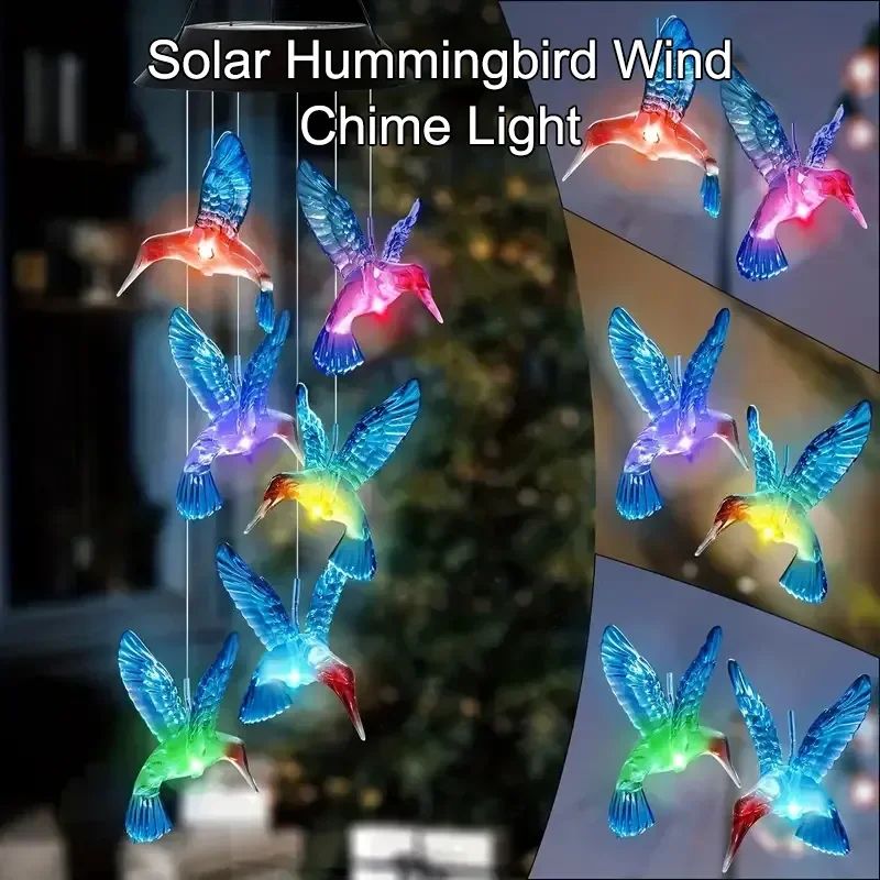 Solar Hummingbird LED Wind Chimes ColorChanging Waterproof Garden Hanging Lights 3