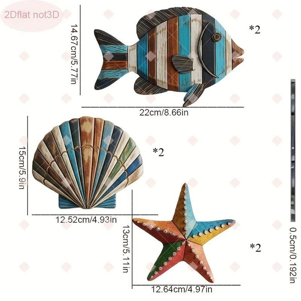 Coastal Wooden Ocean Wall Decor Set Colorful Fish Shell Starfish Farmhouse Hanging Art 7