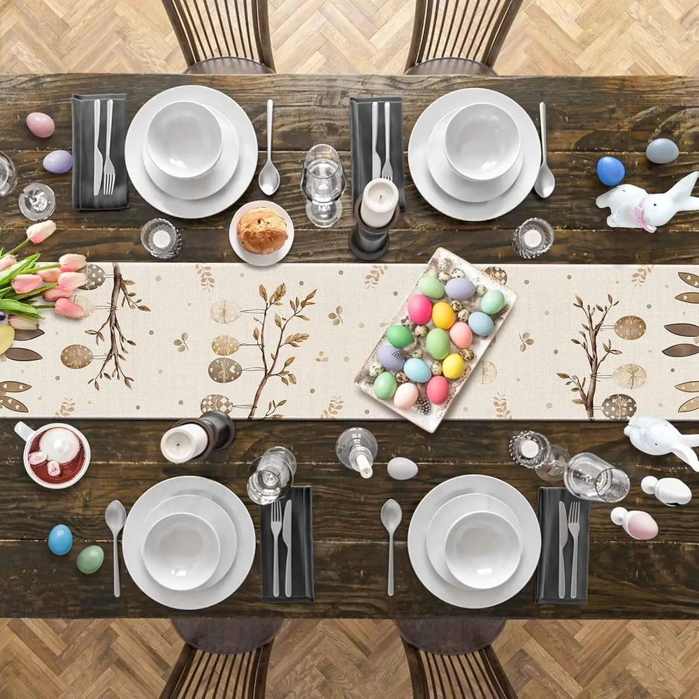 Rustic Easter Bunny Linen Table Runner Spring Botanical Egg Table Decor 3