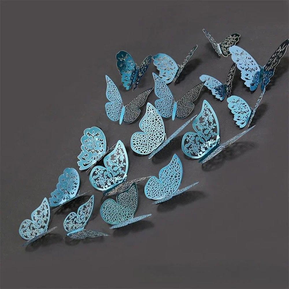 3D Mirror Butterfly Wall Stickers Hollow Gold Silver Blue DIY Room Decor 0