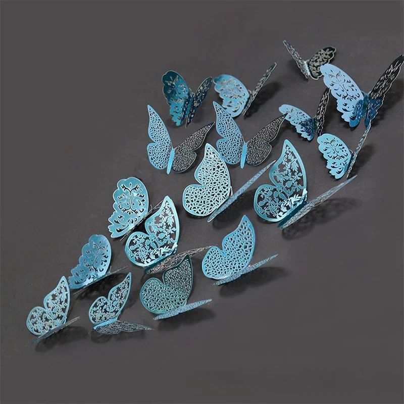 3D Mirror Butterfly Wall Stickers Hollow Gold Silver Blue DIY Room Decor 0