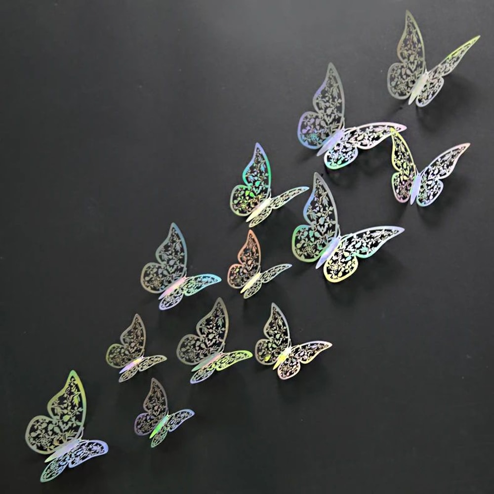 3D Mirror Butterfly Wall Stickers Hollow Gold Silver Blue DIY Room Decor 6