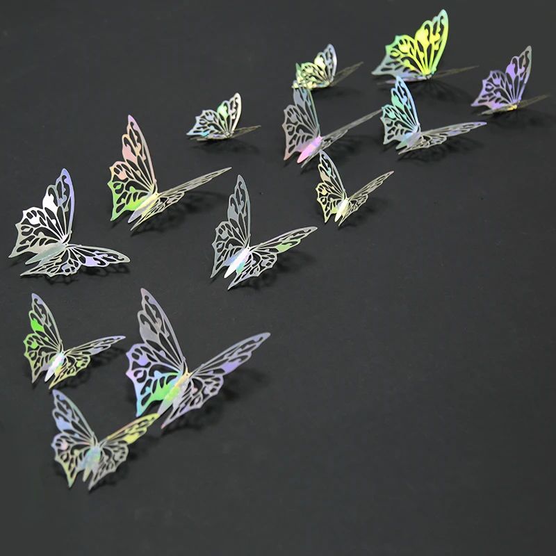 3D Mirror Butterfly Wall Stickers Hollow Gold Silver Blue DIY Room Decor 7