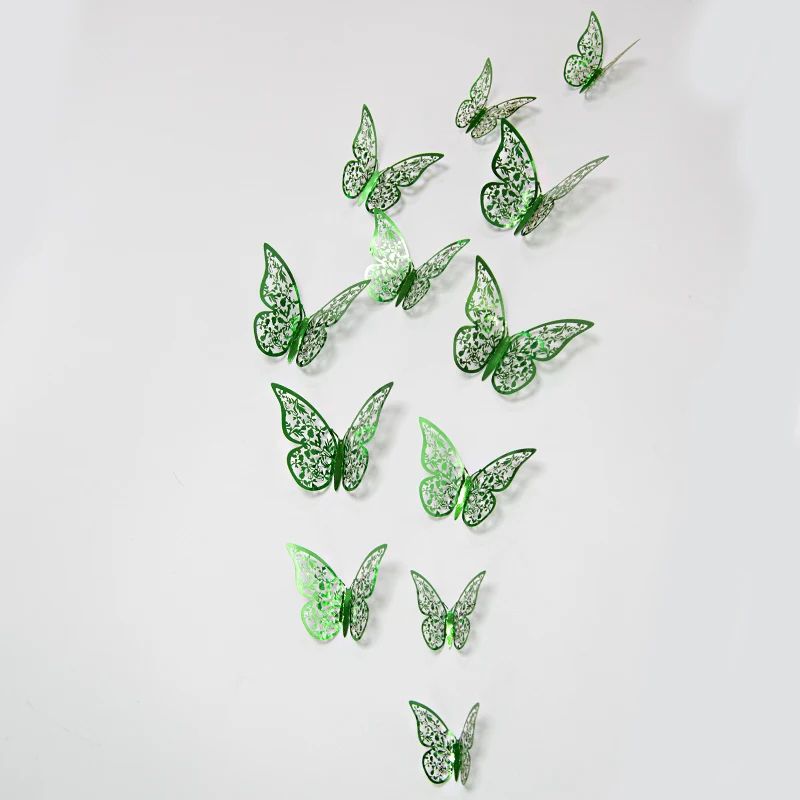 3D Mirror Butterfly Wall Stickers Hollow Gold Silver Blue DIY Room Decor 20