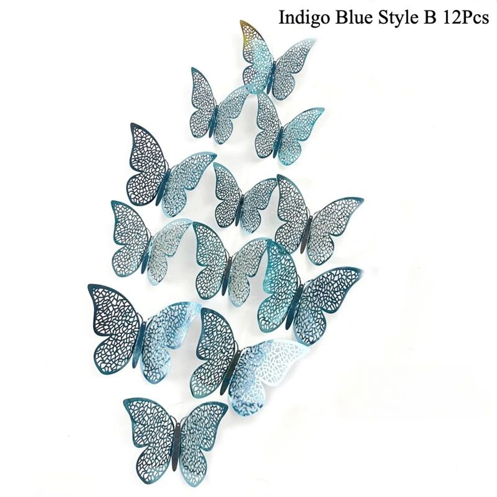 3D Mirror Butterfly Wall Stickers Hollow Gold Silver Blue DIY Room Decor 22