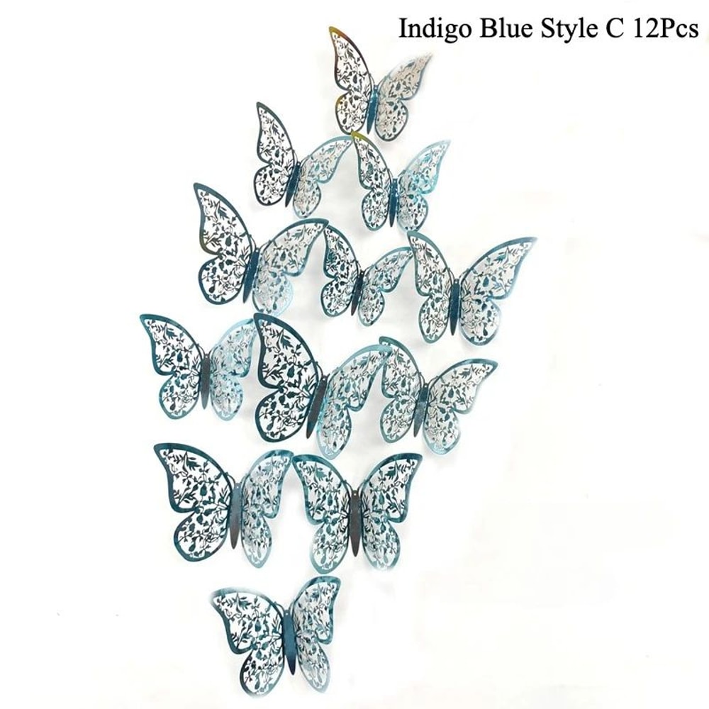 3D Mirror Butterfly Wall Stickers Hollow Gold Silver Blue DIY Room Decor 23