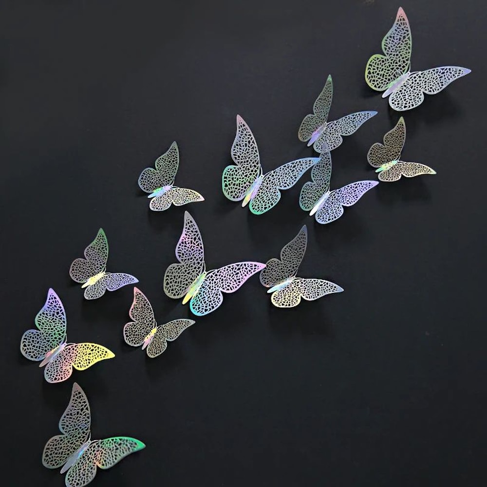 3D Mirror Butterfly Wall Stickers Hollow Gold Silver Blue DIY Room Decor 25