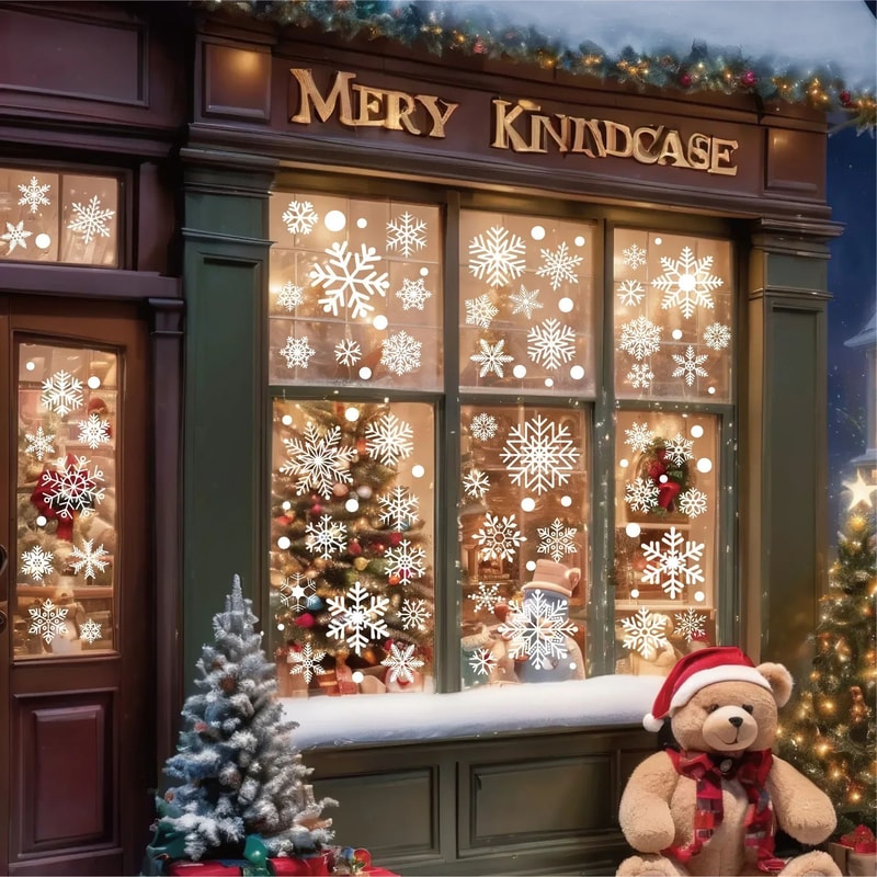 2025 Merry Christmas Snowflake Window Stickers White Festive Wall Glass Decor Set 4