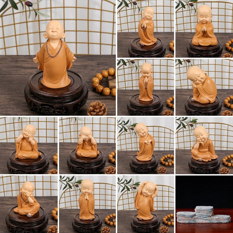 Cute Little Monk Resin Figurine Handmade Buddha Monk Statue For Desk Decor Home Decor Gift Idea 5